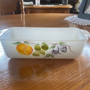 Fire King White Baking Dish with Fruit Design 409